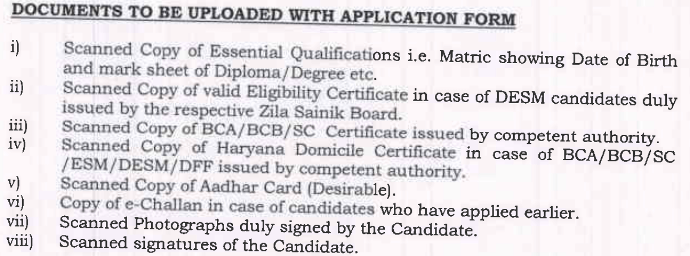 Haryana police recruitment document