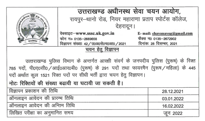 Uttarakhand Police Vacancy